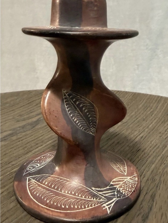 Other - VNTG Kenyan Hand-Carved Soapstone Twisted Stem Candlestick Etched Fish and Leaf
